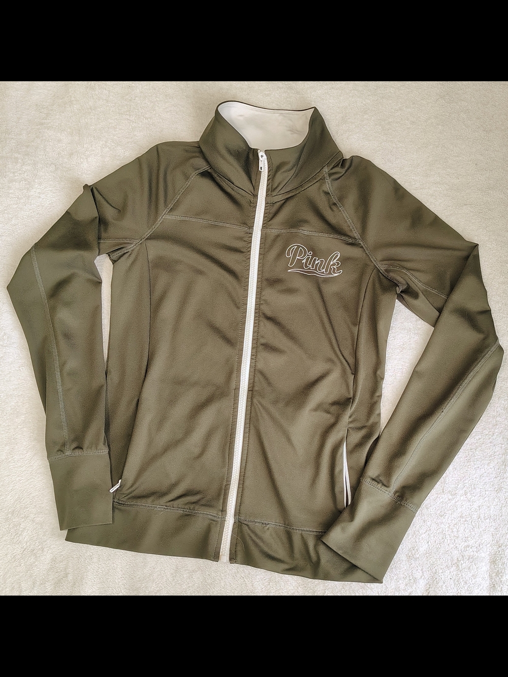 PINK Victoria's Secret Olive Green Full-Zip Track Jacket